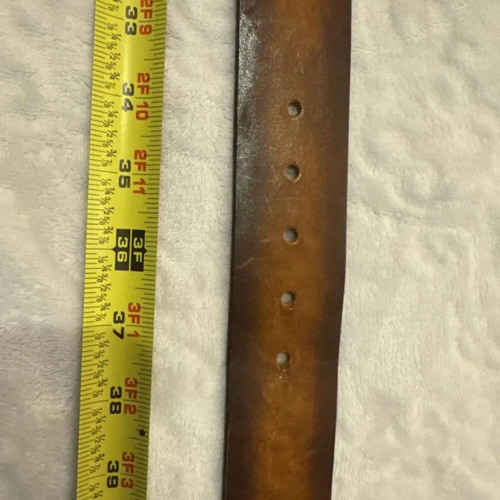 70s LEVIS Strauss Belt & Buckle 36 Tan Brass Hand Stained Latigo Leather 2 Horse